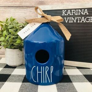 Rae Dunn Navy Ceramic Birdhouse with Bow Chirp